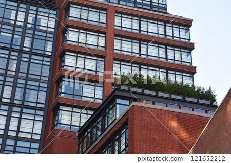 New York historical building facades, skyscrapers Manhattan, Art Deco architecture, Historical architectural gems New York, old historical building facades in NY, USA 121652212