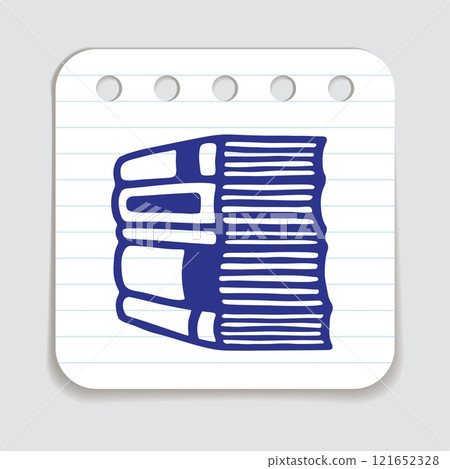 Doodle pile of books icon hand drawn with blue pen on a notepaper 121652328