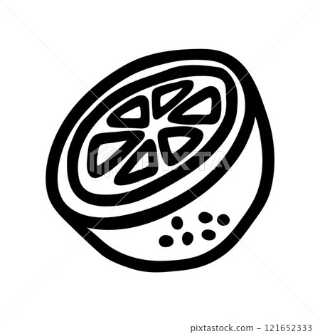 Citrus orange or lemon doodle icon hand drawn with black line in freehand style Citrus orange or lemon doodle icon hand drawn with black line in freehand style 121652333