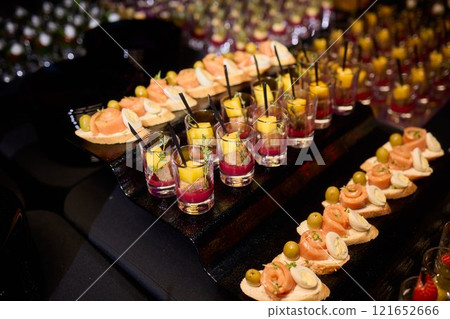 Elegant Canap Display at a Catering Event Elegant Canap Display at a Catering Event 121652666