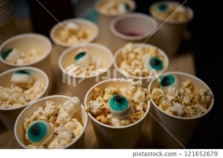 Delightful Spooky Popcorn Snack Cups Perfect for a Halloween Celebration Party Gathering 121652679