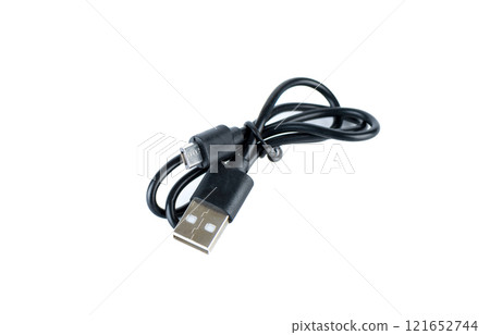 USB cable with micro USB connector on white background. USB cable with micro USB connector on white background. 121652744