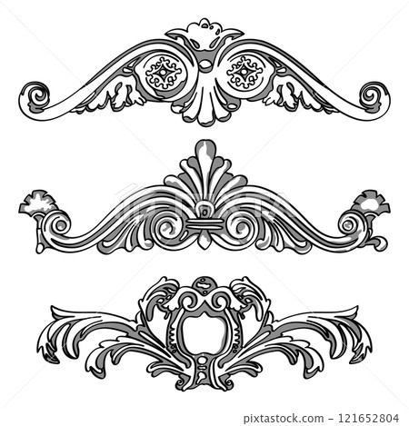 Greek decorative element flower, greek vector shape, stucco decoration, cartouche Greek decorative element flower, greek vector shape, stucco decoration, cartouche 121652804