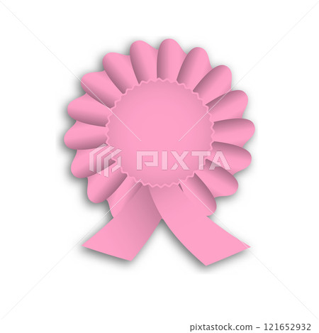 This design features a pink cockade with a classic flower shape and a central medallion. The ribbon enhances its decorative appeal, suitable for awards or special events. 121652932