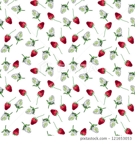 Victoria's basket. Seamless pattern. Watercolor botanical illustration of strawberries isolated on white background. For your design 121653053