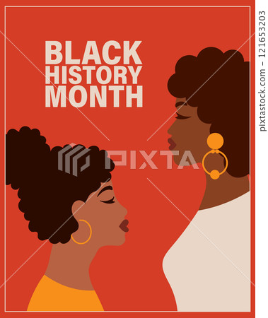 Black History Month poster with african american women. Flat style illustration, template for background, banner, card Black History Month poster with african american women. Flat style illustration, template for background, banner, card 121653203