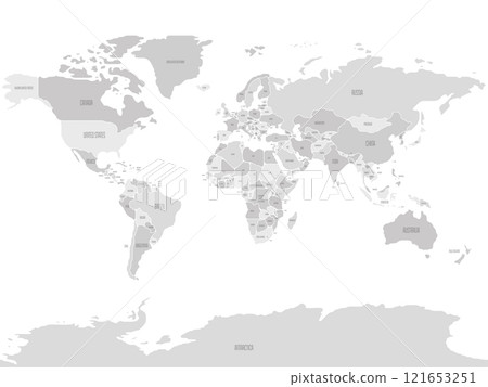 Simplified schematic map of World. Political map of countries with name labels. Generalized and smoothed borders. Simple flat vector illustration Simplified schematic map of World. Political map of countries with name labels. Generalized and smoothed borders. Simple flat vector illustration 121653251
