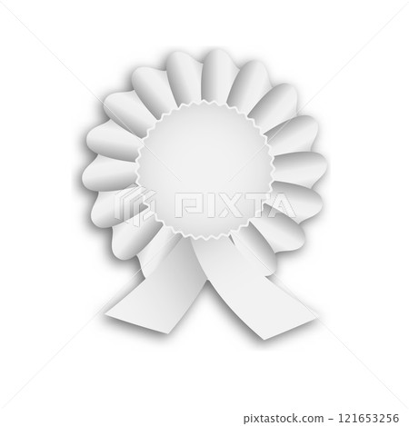 This design features a white cockade with a layered ribbon effect, displaying intricate detail and a smooth, clean finish. It serves as a decorative element for various purposes. 121653256