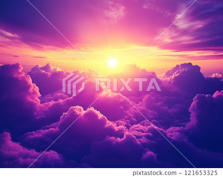 A breathtaking sunset with vivid purple and orange clouds A breathtaking sunset with vivid purple and orange clouds 121653325