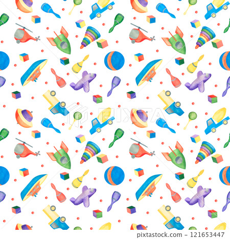Beautiful toy, great pattern for any purposes. Watercolor illustration. White color background. Abstract art background Beautiful toy, great pattern for any purposes. Watercolor illustration. White color background. Abstract art background 121653447