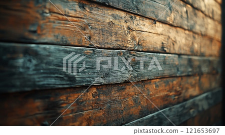 Weathered Wooden Wall with Rustic Texture 121653697