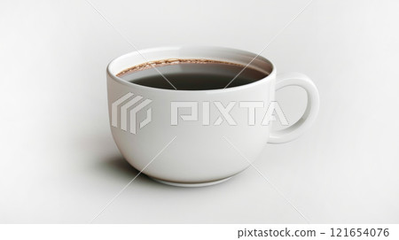 Simple white coffee cup filled with dark liquid rests on a clean, minimalistic surface, ideal for showcasing beverage branding or artistic designs Simple white coffee cup filled with dark liquid rests on a clean, minimalistic surface, ideal for showcasing beverage branding or artistic designs 121654076