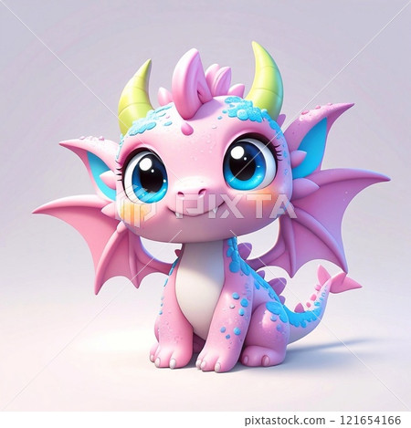 Three-dimensional cartoon character of a dragon child, with glitter on the skin, full length, on a white background Three-dimensional cartoon character of a dragon child, with glitter on the skin, full length, on a white background 121654166