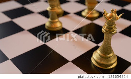 The Gold chess on Board for Business or Board game concept 3d rendering. The Gold chess on Board for Business or Board game concept 3d rendering. 121654224