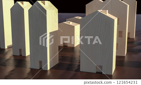 The wood house for property or real estate concept 3d rendering. 121654231