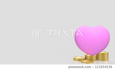 The Pink hearth and gold coins on white Background 3d rendering. 121654236
