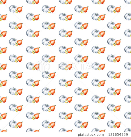 Pumpkins. A group of vegetables. Watercolor seamless pattern. Can be used for textile design, paper products Pumpkins. A group of vegetables. Watercolor seamless pattern. Can be used for textile design, paper products 121654339