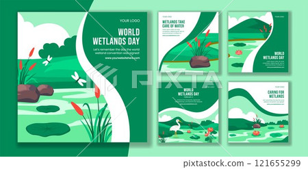 World Wetlands Day Social Media Post Flat Cartoon Hand Drawn Templates Background Illustration 121655299