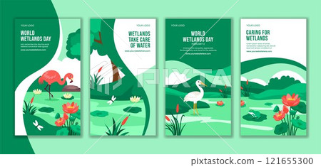 Social Media Stories Template for World Wetlands Day Featuring Flat Cartoon Hand-Drawn Design 121655300