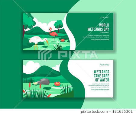 Hand-Drawn World Wetlands Day Horizontal Banner in Flat Cartoon Design Hand-Drawn World Wetlands Day Horizontal Banner in Flat Cartoon Design 121655301