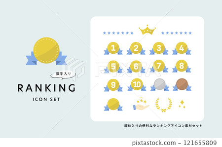 Ranking blue ribbon medal icon material set (with numbers) Ranking blue ribbon medal icon material set (with numbers) 121655809