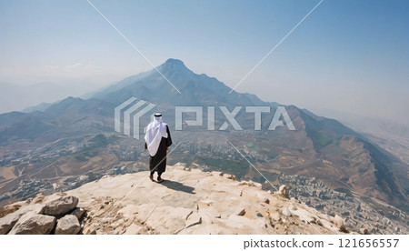 Climbers gazing at Mount Aso 121656557