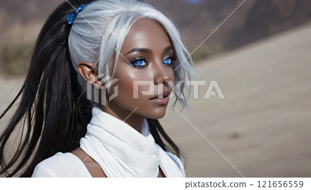 High school girl blown by the wind 121656559