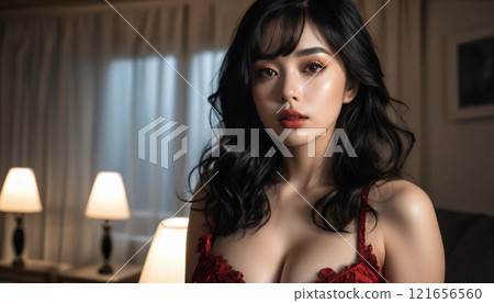 Woman in a red dress 121656560