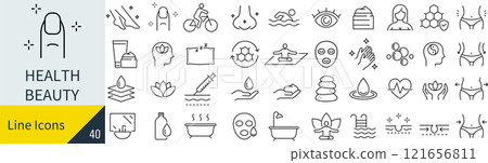 關於美麗和健康的線條畫圖標集 121656811