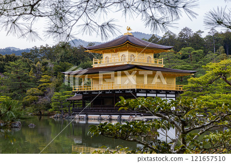 Kinkakuji Temple reflected in the pond, Kyoto Prefecture Kinkakuji Temple reflected in the pond, Kyoto Prefecture 121657510