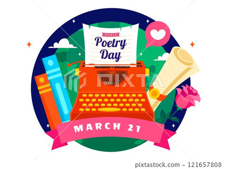 World Poetry Day Vector Illustration on March 21 featuring Writing Tools, Typewriter and Literature in a Flat Style Cartoon Background 121657808