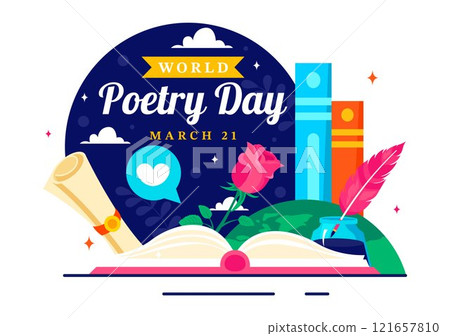 World Poetry Day Vector Illustration on March 21 featuring Writing Tools, Typewriter and Literature in a Flat Style Cartoon Background 121657810