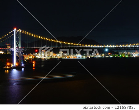 海峽景觀 從下關看關門海峽和門司的夜景 121657853