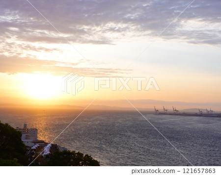Morning view of the Kanmon Straits from Strait View Shimonoseki Morning view of the Kanmon Straits from Strait View Shimonoseki 121657863