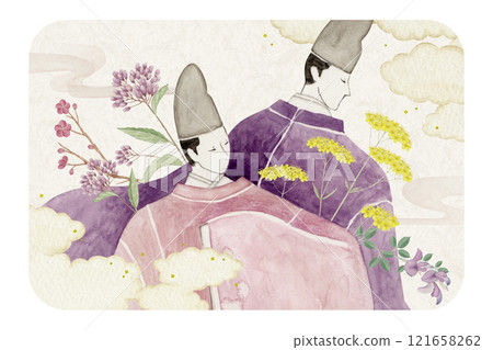 Tale of Genji, Murasaki Shikibu, 42nd volume, Niohyobekyo, watercolor illustration 121658262