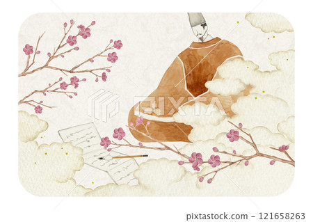 源氏物語紫式部43章紅梅水彩插圖 121658263