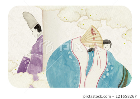 紫式部源氏物語 47 章全方形水彩插圖 121658267