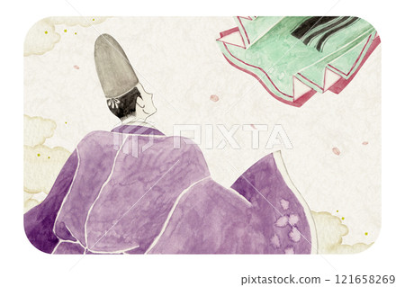 Tale of Genji, Murasaki Shikibu, 48th volume, Early Fern, watercolor illustration 121658269