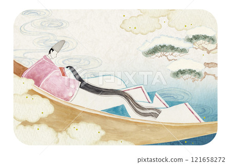 Tale of Genji, Murasaki Shikibu, Volume 51, Ukifune, watercolor illustration 121658272