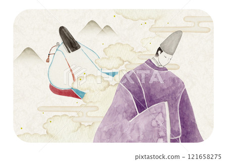 Tale of Genji, Murasaki Shikibu, 54th volume, Yume no Ukihashi, watercolor illustration 121658275