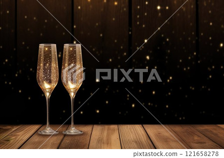 閃閃發光的背景和香檳杯 06 121658278