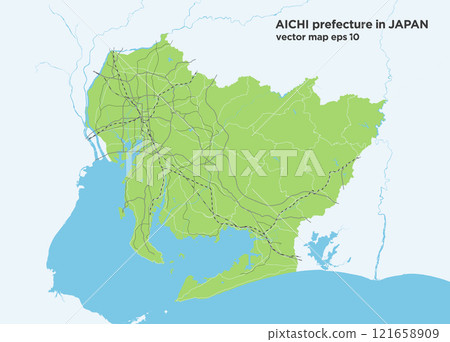 日本愛知縣簡單綠色路線圖 121658909