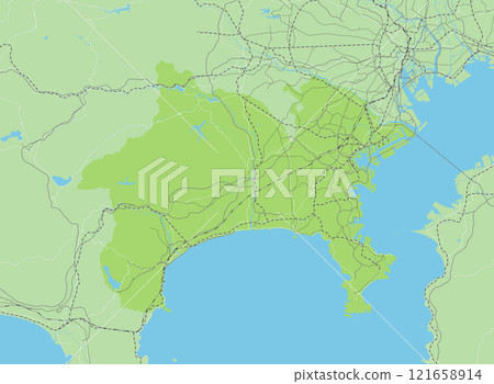 A simple green road map of Japan's Kanagawa prefecture and neighboring prefectures 121658914