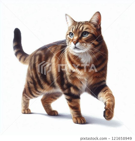 Walking brown tabby cat Walking brown tabby cat 121658949