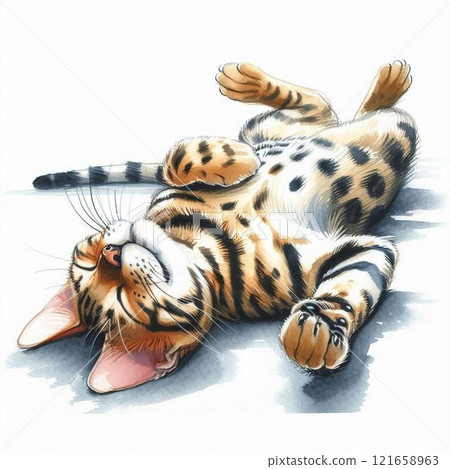 Bengal cat sleeping on its back Bengal cat sleeping on its back 121658963