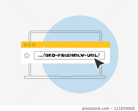 SEO-friendly URLs improve search engine rankings with clear, keyword-focused structures. Boosts website visibility, enhances organic traffic and simplifies user navigation. Outline vector illustration 121659008
