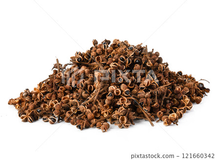spices, Dry Zanthozylum limonella Alston on white background 121660342