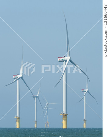 View of the Offshore wind power systems off the western coast of Taiwan. 121660448