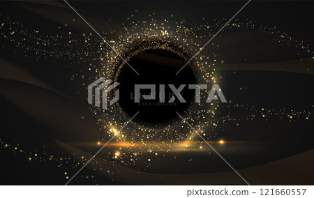 A magnificent composition with a podium and a round frame with shiny tinsel A magnificent composition with a podium and a round frame with shiny tinsel 121660557