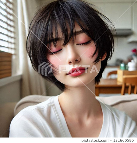 A woman with curly hair 121660590